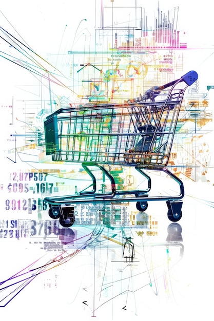 Photo digital png illustration a shopping trolley adorned with sales numbers set against a transparent