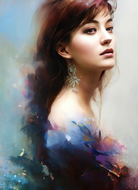 Digital portrait of a beautiful face. Abstract Illustration of a beautiful girl.