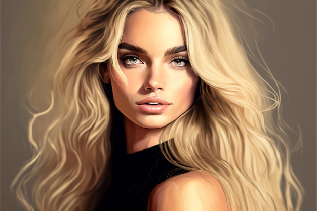 Digital portrait of gorgeous elegant blonde woman creative digital illustration painting