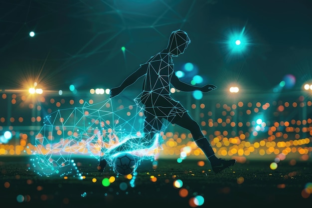 Photo in a digital realm a soccer player merges cyber connectivity and virtual stadia aig62