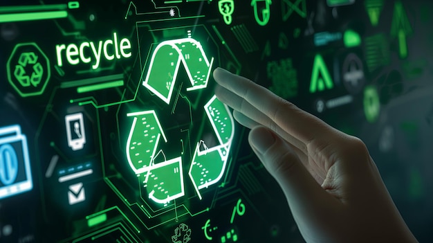 Photo digital recycling symbol with green interface