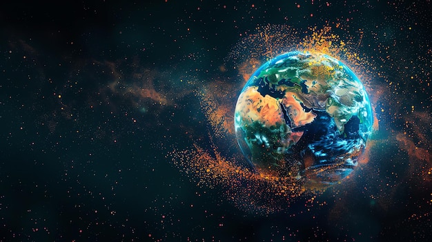 A digital rendering of the earth surrounded by swirling orange light