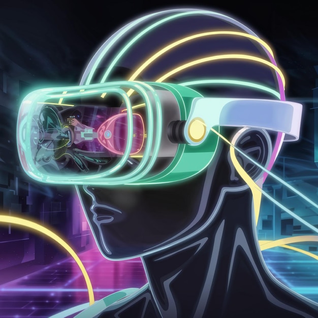 Photo a digital rendering of a fantastical bioluminescent vr headset