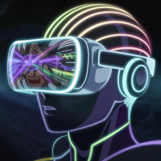 A digital rendering of a fantastical bioluminescent VR headset