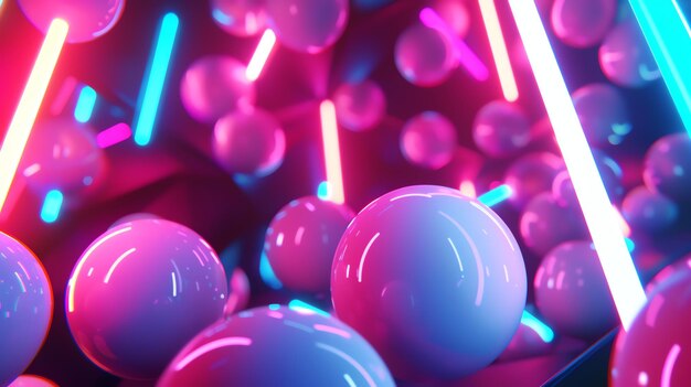 Photo a digital rendering of glowing orbs with neon lights