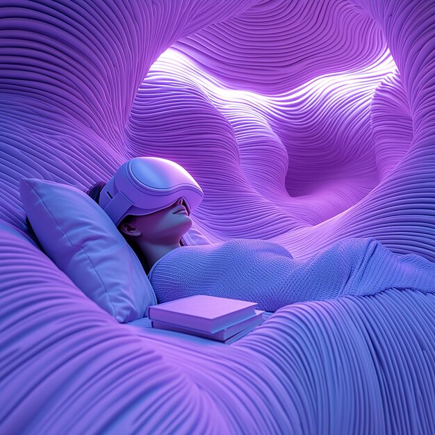 Photo a digital rendering of an immersive virtual bed with waves and lines creating the illusion that you