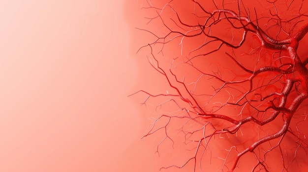 Digital rendering of red blood vessels branching out on background