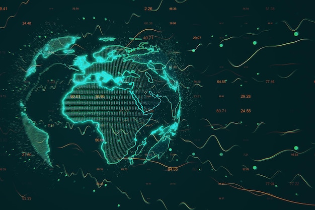 Digital screen with stock data and earth