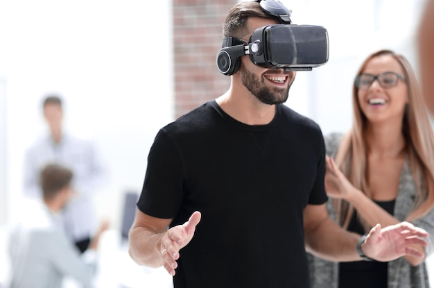 Digital Screen with young people using a virtual reality headset