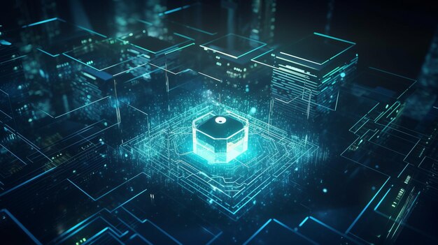 Digital security concept with padlock on circuit boardgenerative ai