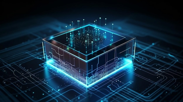 Digital security concept with padlock on circuit boardgenerative ai