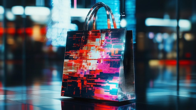 Digital Shopping Bag with Neon Lights