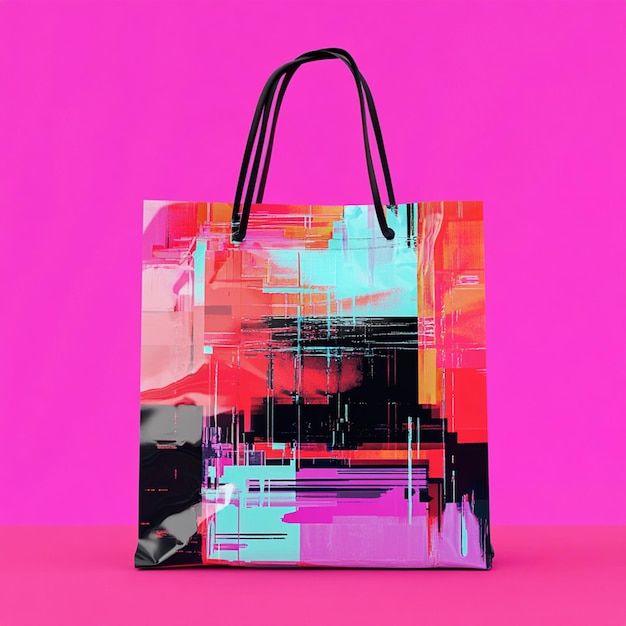 Photo digital shopping bag with neon lights