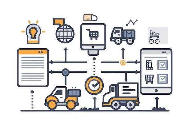 Photo digital supply chain management workflow illustration