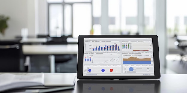 Photo a digital tablet displaying a detailed financial report with precise data set against a minimalist office backdrop highlighting the efficiency of modern reporting tools