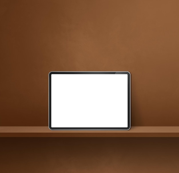 Digital tablet pc on brown wall shelf Square background banner