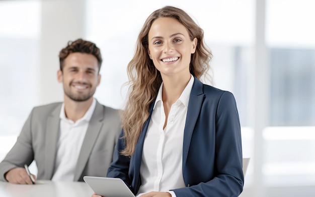 Digital Tablet Use Confident Businesswoman with Colleague