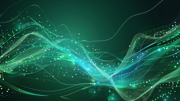 Digital tech banner green blue background light effects innovation data ai network connection