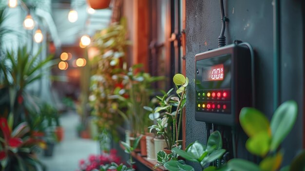 Photo digital timer control panel for plants in a greenhouse