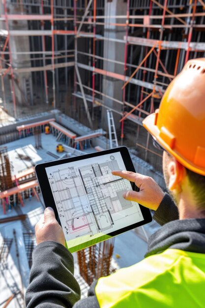 digital transformation An architect using AR software on a tablet at a construction site