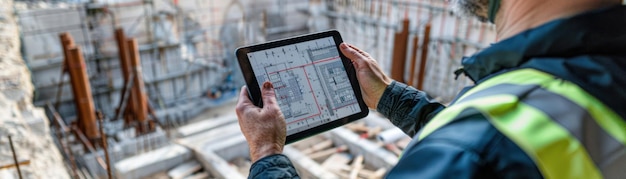 Photo digital transformation an architect using ar software on a tablet at a construction site