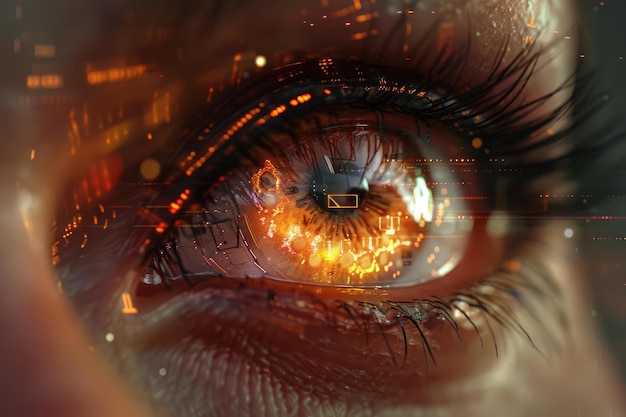 Digital vision concept closeup of an eye with tech interface