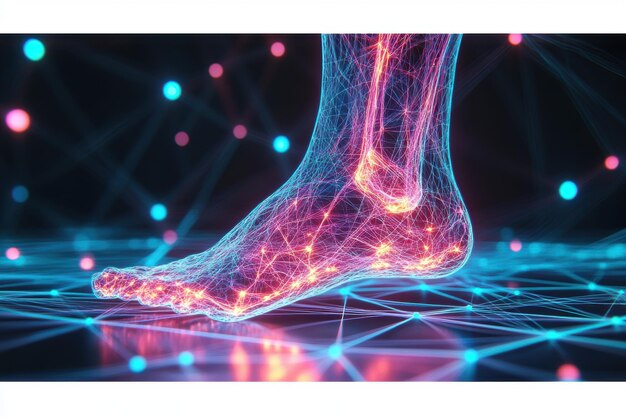 Photo digital visualization of human foot anatomy in network