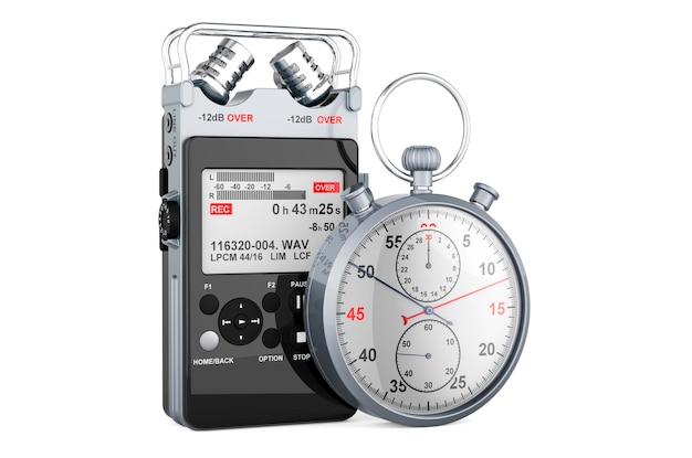 Digital voice recorder with stopwatch 3D rendering