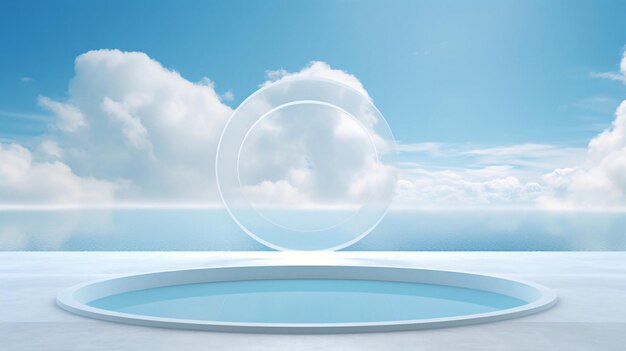 Digital wallpaper Surreal Landscape with Circular Pool and Frame AI Generated