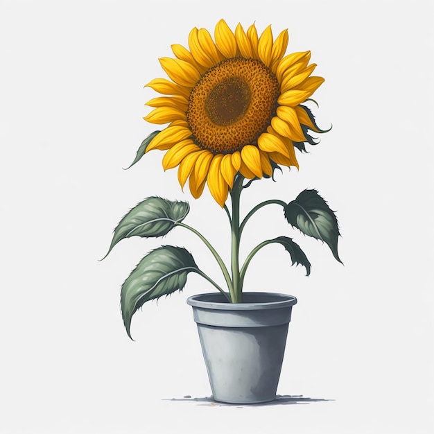 Photo digital watercolor illustration of beautiful sunflowers in pot on white background