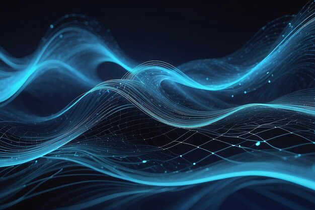 Digital waves on an abstract blue tech background with a dynamic network system Generative Ai