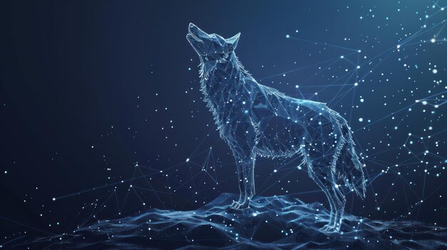 Digital Wolf Howling in a Starry Night