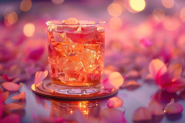 In a digital world a floral coaster holds an amazing soft drink blending pixels and petals