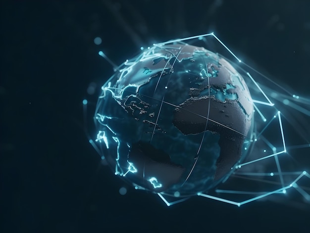 Digital World Globe Representing Global Network Connectivity and HighSpeed Data Transfer in Futuristic Cyber Technology Concept