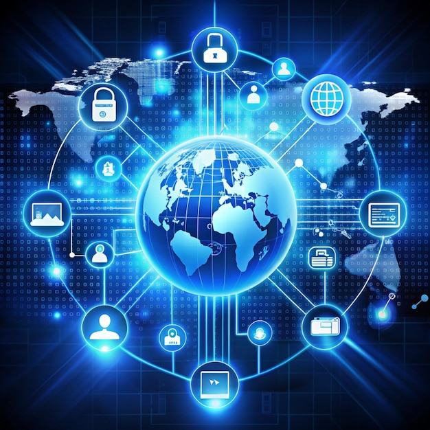 Digital world information computing data processing vector concept illustration