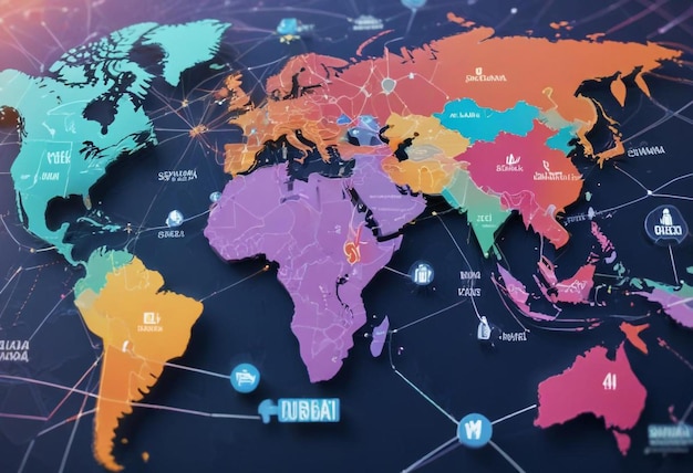 Photo digital world map visualizing the complex global trade network and interconnected economies