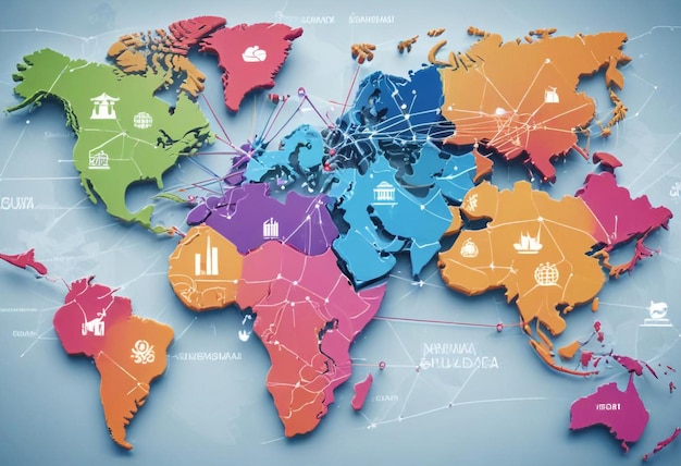 Photo digital world map visualizing the complex global trade network and interconnected economies