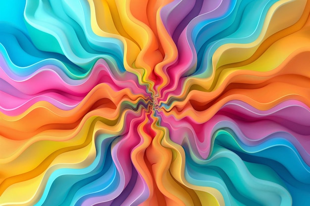 Digitally created image with a dynamic flow of rainbow colors in a wavy pattern