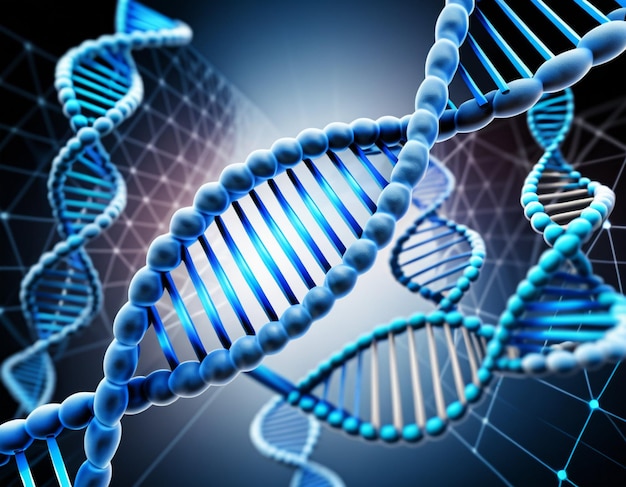 Photo digitally generated blue dna strand with ecg line 3d