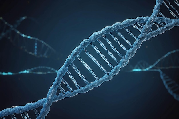 Digitally generated blue DNA strand with ECG line 3d