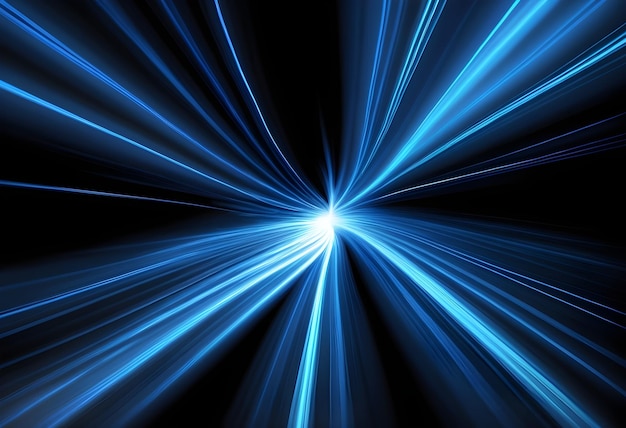 digitally generated image of blue light and stripes moving fast over black background