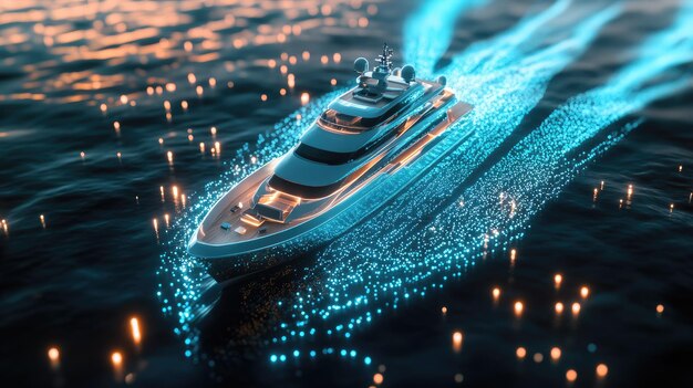 Photo a digitally rendered yacht cruises on a stylized sea