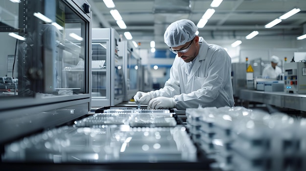 Diligent Factory Worker Inspecting Silicon Ingots for Solar Cell Production in Advanced Industrial Facility