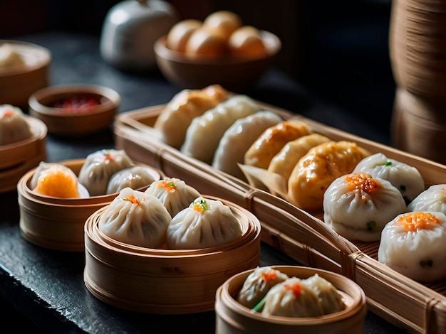 A dim sum feast with a focus on the variety of steamed buns