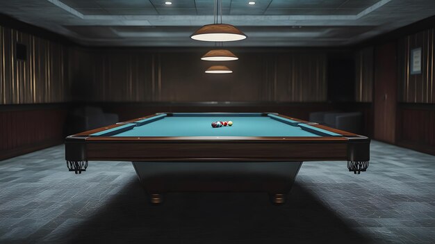 Photo dimly lit empty billiard table indoors