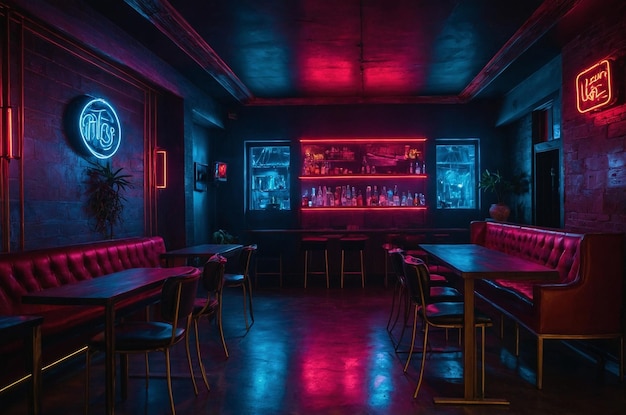 Dimly Lit Room with Vibrant Neon Lights