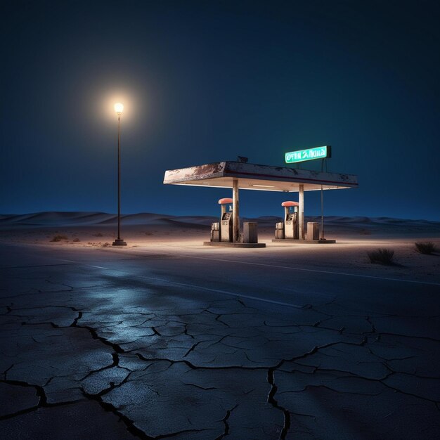 Photo a dimly lit rundown gas station