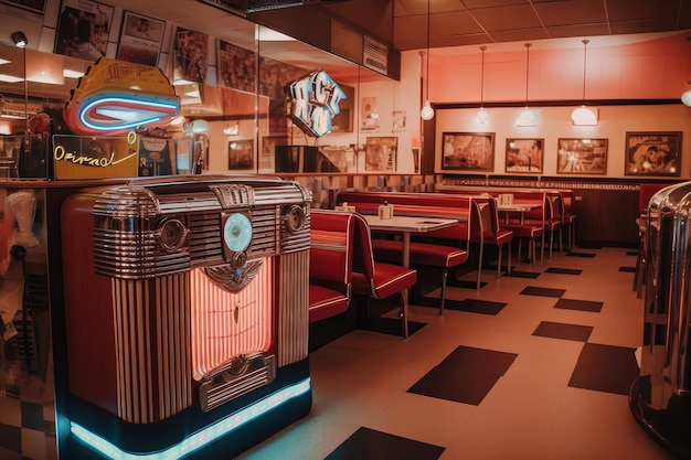 Diner with retro design and jukebox in the background