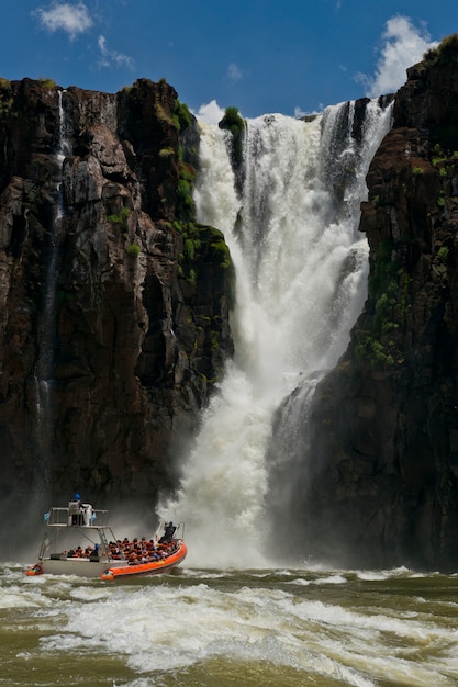 Dinghy under the  the Iguazu Falls