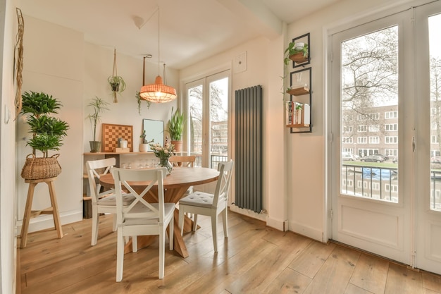 Dining area with wooden furniture